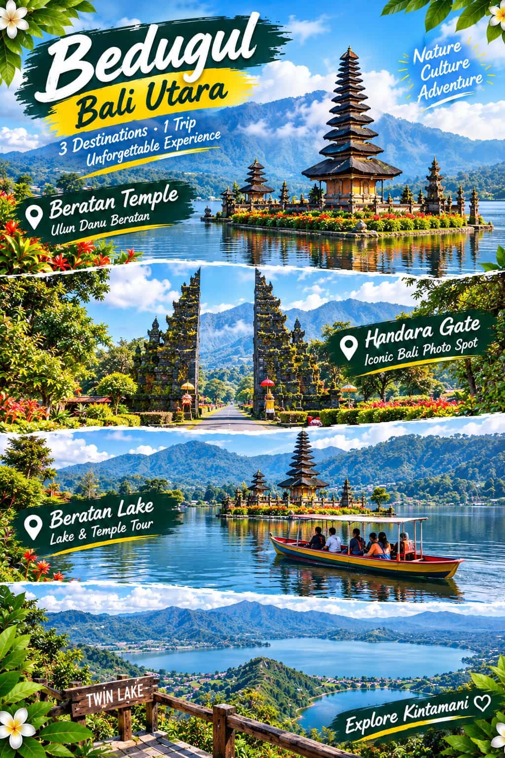Bedugul & North Bali tour ideas — Beratan Temple, Handara Gate, Beratan Lake and Twin Lake