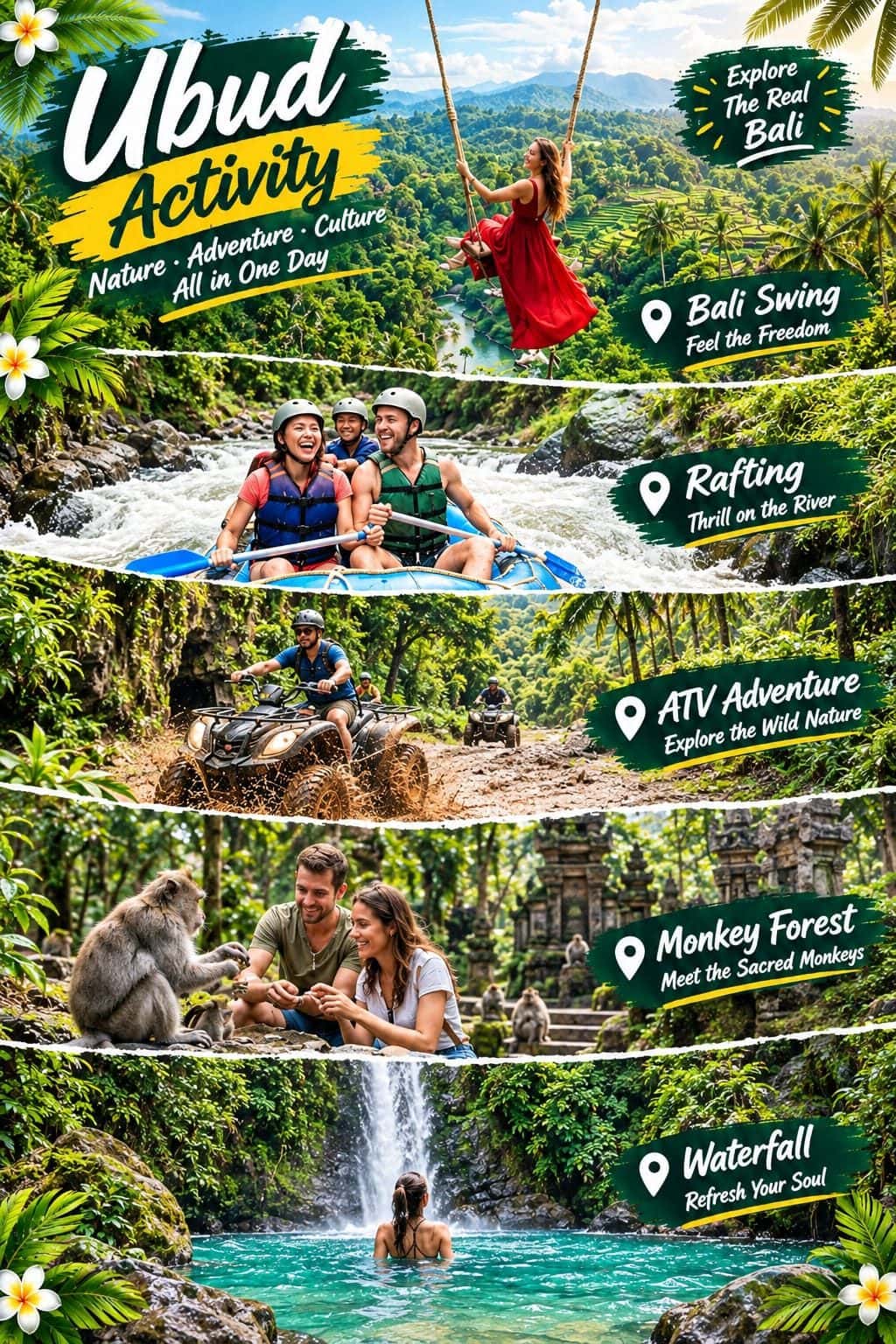 Ubud tour ideas and activities — rice terraces, waterfalls, temples and adventures